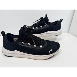 Puma Softride Sneakers Womens 8.5 Black White Knit Running Shoes Comfort Lace Up